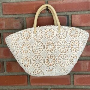 Basket woven crochett bag with linen liner beautiful boho beach